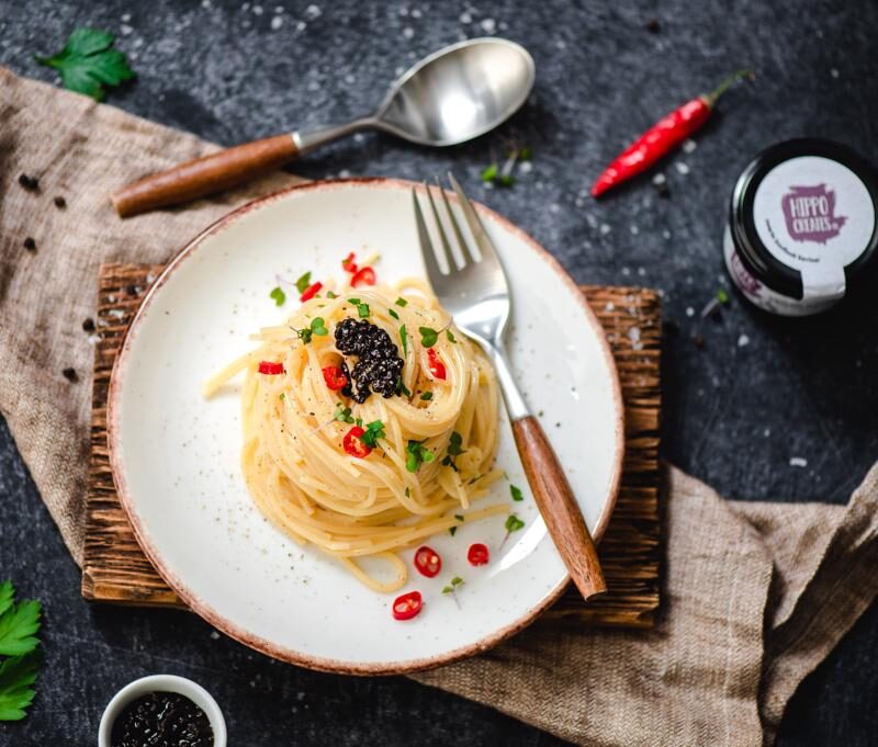 Caviar carbonara