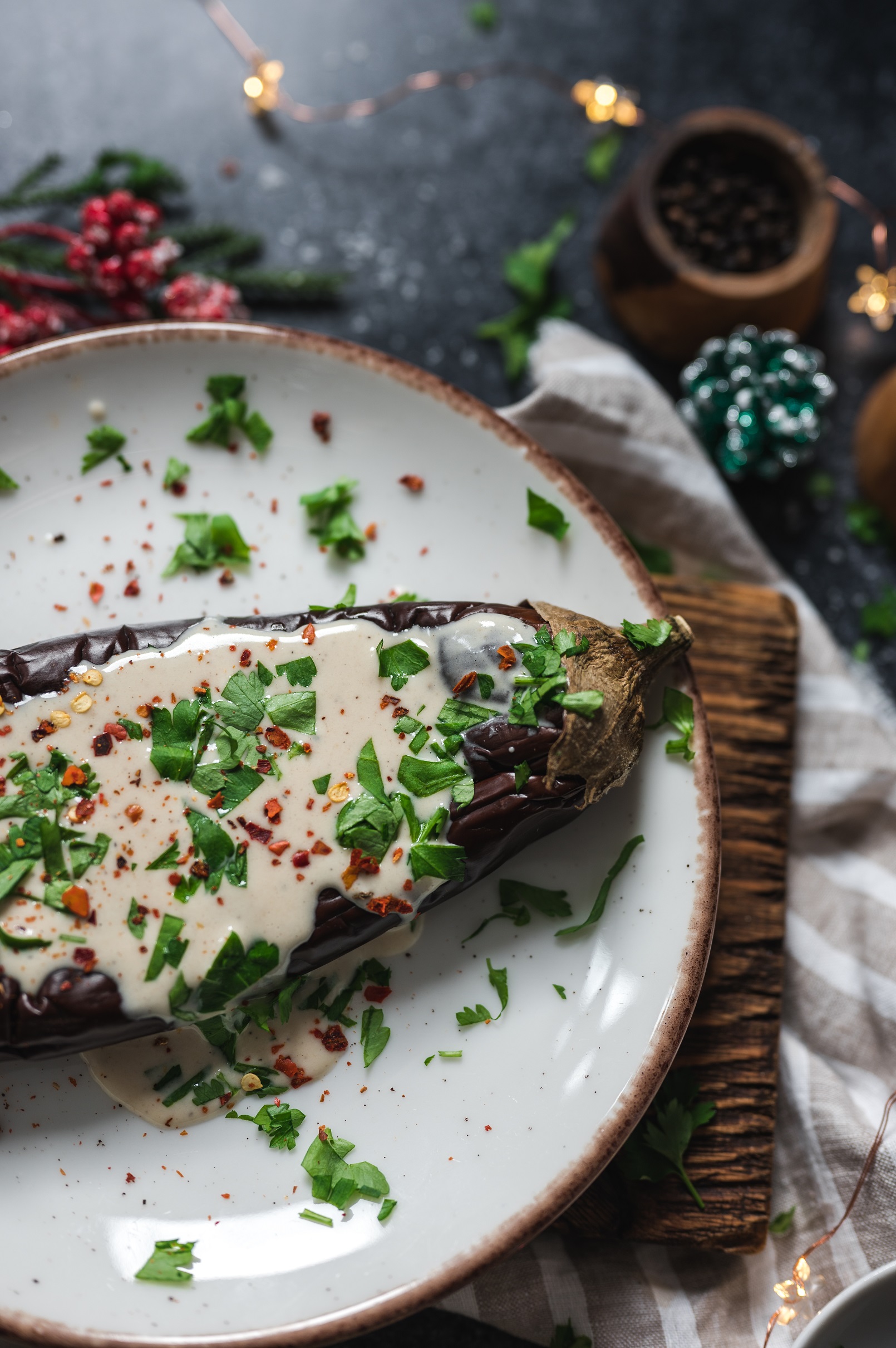 Geroosterde aubergine met tahin saus